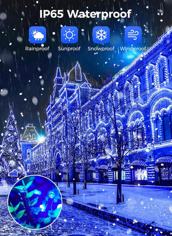 Solar String Lights Outdoor Waterproof, LED Outdoor Light | Solar Fairy Lights with 8 Lighting Modes, IP65 Waterproof Solar Christmas Halloween Lights for Outdoor Outside Tree Patio - Blue - Size 72ft 200-LED String Light