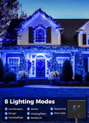 Solar String Lights Outdoor Waterproof, LED Outdoor Light | Solar Fairy Lights with 8 Lighting Modes, IP65 Waterproof Solar Christmas Halloween Lights for Outdoor Outside Tree Patio - Blue - Size 105ft 300-LED String Light