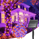 Solar String Lights Outdoor Waterproof, LED Outdoor Light | Solar Fairy Lights with 8 Lighting Modes, IP65 Waterproof Solar Christmas Halloween Lights for Outdoor Outside Tree Patio - Orange Purple - Size 40ft 100-LED String Light