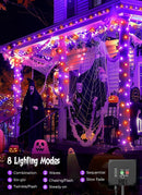 Solar String Lights Outdoor Waterproof, LED Outdoor Light | Solar Fairy Lights with 8 Lighting Modes, IP65 Waterproof Solar Christmas Halloween Lights for Outdoor Outside Tree Patio - Orange Purple - Size 40ft 100-LED String Light
