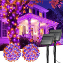 Solar String Lights Outdoor, 2 Pack LED Solar Outdoor Lights | Solar Fairy Lights with 8 Lighting Modes, Waterproof Solar Christmas Halloween  Lights for Outside Tree Garden Balcony Gazebo Party - Orange Purple - Size 40ft 100-LED String Light