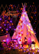 Solar String Lights Outdoor, 2 Pack LED Solar Outdoor Lights | Solar Fairy Lights with 8 Lighting Modes, Waterproof Solar Christmas Halloween  Lights for Outside Tree Garden Balcony Gazebo Party - Orange Purple - Size 40ft 100-LED String Light