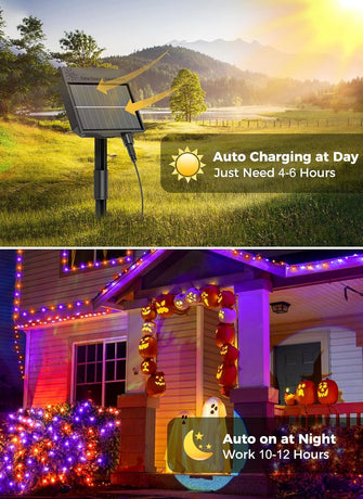 Solar String Lights Outdoor, 2 Pack LED Solar Outdoor Lights | Solar Fairy Lights with 8 Lighting Modes, Waterproof Solar Christmas Halloween  Lights for Outside Tree Garden Balcony Gazebo Party - Orange Purple - Size 40ft 100-LED String Light