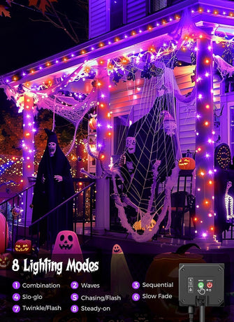 Solar String Lights Outdoor, 2 Pack LED Solar Outdoor Lights | Solar Fairy Lights with 8 Lighting Modes, Waterproof Solar Christmas Halloween  Lights for Outside Tree Garden Balcony Gazebo Party - Orange Purple - Size 72ft 200-LED String Light
