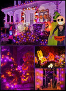 Solar String Lights Outdoor, 2 Pack LED Solar Outdoor Lights | Solar Fairy Lights with 8 Lighting Modes, Waterproof Solar Christmas Halloween  Lights for Outside Tree Garden Balcony Gazebo Party - Orange Purple - Size 105ft 300-LED String Light