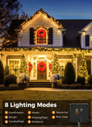 Solar String Lights Outdoor Waterproof, LED Outdoor Light | Solar Fairy Lights with 8 Lighting Modes, IP65 Waterproof Solar Christmas Halloween Lights for Outdoor Outside Tree Patio - Warm White - Size 105ft 300-LED String Light