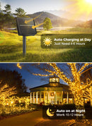 Solar String Lights Outdoor Waterproof, LED Outdoor Light | Solar Fairy Lights with 8 Lighting Modes, IP65 Waterproof Solar Christmas Halloween Lights for Outdoor Outside Tree Patio - Warm White - Size 105ft 300-LED String Light