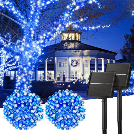 Solar String Lights Outdoor, 2 Pack LED Solar Outdoor Lights | Solar Fairy Lights with 8 Lighting Modes, Waterproof Solar Christmas Halloween  Lights for Outside Tree Garden Balcony Gazebo Party - Blue - Size 40ft 100-LED String Light