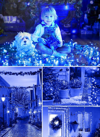 Solar String Lights Outdoor, 2 Pack LED Solar Outdoor Lights | Solar Fairy Lights with 8 Lighting Modes, Waterproof Solar Christmas Halloween  Lights for Outside Tree Garden Balcony Gazebo Party - Blue - Size 40ft 100-LED String Light