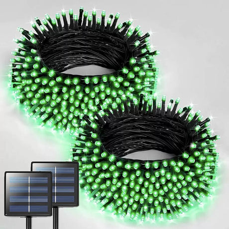 Solar String Lights Outdoor, 2 Pack LED Solar Outdoor Lights | Solar Fairy Lights with 8 Lighting Modes, Waterproof Solar Christmas Halloween  Lights for Outside Tree Garden Balcony Gazebo Party - Green - Size 40ft 100-LED String Light