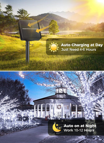 Solar String Lights Outdoor, 2 Pack LED Solar Outdoor Lights | Solar Fairy Lights with 8 Lighting Modes, Waterproof Solar Christmas Halloween  Lights for Outside Tree Garden Balcony Gazebo Party - White - Size 40ft 100-LED String Light