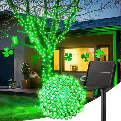 Solar String Lights Outdoor Waterproof, LED Outdoor Light | Solar Fairy Lights with 8 Lighting Modes, IP65 Waterproof Solar Christmas Halloween Lights for Outdoor Outside Tree Patio - Green - Size 105ft 300-LED String Light