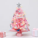 With LED String Light, Christmas Tree with Silver Star Topper, Tabletop Xmas Tree Ribbon Bow, Gift Pack, Ball Hanging Ornaments Decorated Paper Bag Base, Indoor Winter Holiday Table Decor - Pink - 17.7in