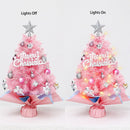 With LED String Light, Pink Christmas Tree with Silver Star Topper, Tabletop Xmas Tree Ribbon Bow, Gift Pack, Ball Hanging Ornaments Decorated Paper Bag Base, Indoor Winter Holiday Table Decor -Pink - 23.6in