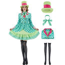 Hatter Costume Women Mad Tea Party Halloween Cosplay Dress with Bowtie Top Hat Leggings Mardi Gras Parade Outfits - Green - Size M