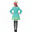 Hatter Costume Women Mad Tea Party Halloween Cosplay Dress with Bowtie Top Hat Leggings Mardi Gras Parade Outfits - Green - Size M