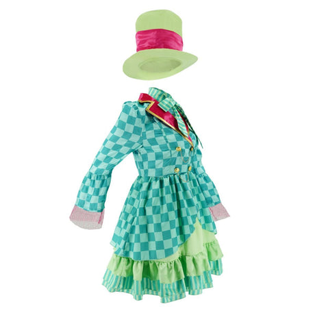 Hatter Costume Women Mad Tea Party Halloween Cosplay Dress with Bowtie Top Hat Leggings Mardi Gras Parade Outfits - Green - Size S