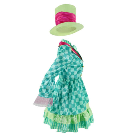 Hatter Costume Women Mad Tea Party Halloween Cosplay Dress with Bowtie Top Hat Leggings Mardi Gras Parade Outfits - Green - Size XS