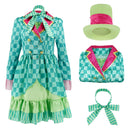 Hatter Costume Women Mad Tea Party Halloween Cosplay Dress with Bowtie Top Hat Leggings Mardi Gras Parade Outfits - Green - Size XXXL