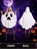 Adult Ghost Costume for Women – White Hooded Ghost Poncho, Spooky Halloween Costume