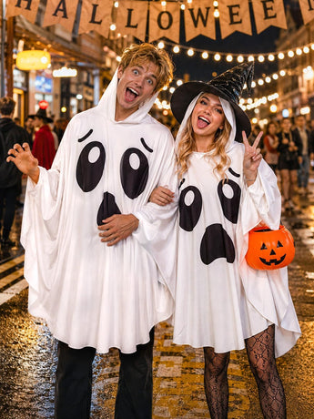 Adult Ghost Costume for Women – White Hooded Ghost Poncho, Spooky Halloween Costume