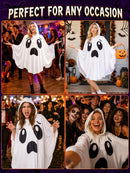 Adult Ghost Costume for Women – White Hooded Ghost Poncho, Spooky Halloween Costume