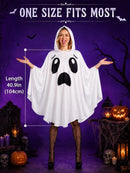 Adult Ghost Costume for Women – White Hooded Ghost Poncho, Spooky Halloween Costume