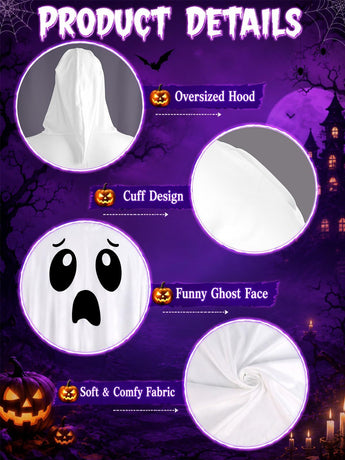 Adult Ghost Costume for Women – White Hooded Ghost Poncho, Spooky Halloween Costume