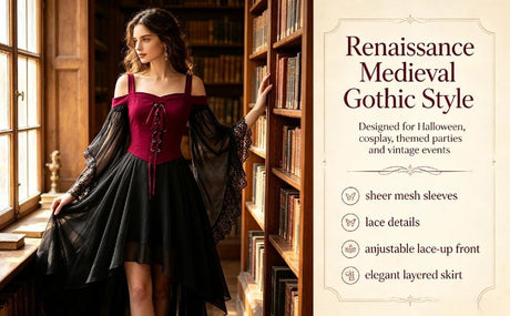 Women Witch Dress Halloween Costumes Vampire Woman Renaissance Medieval Butterfly Sleeve Mesh Gothic Dresses - Blue - Size M