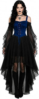 Women Witch Dress Halloween Costumes Vampire Woman Renaissance Medieval Butterfly Sleeve Mesh Gothic Dresses - Blue - Size XXL