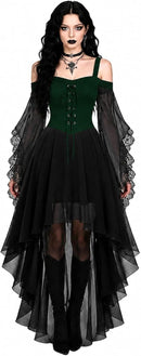 Women Witch Dress Halloween Costumes Vampire Woman Renaissance Medieval Butterfly Sleeve Mesh Gothic Dresses - Green - Size XXL