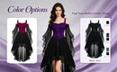 Women Witch Dress Halloween Costumes Vampire Woman Renaissance Medieval Butterfly Sleeve Mesh Gothic Dresses - Purple - Size L