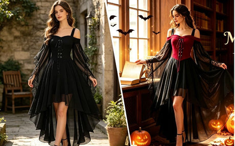 Women Witch Dress Halloween Costumes Vampire Woman Renaissance Medieval Butterfly Sleeve Mesh Gothic Dresses - Purple - Size XL