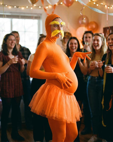 Orange Jumpsuit Ballet Skirt Fake Belly Costume Set Halloween Costume Costume Adult - Orange - Size L