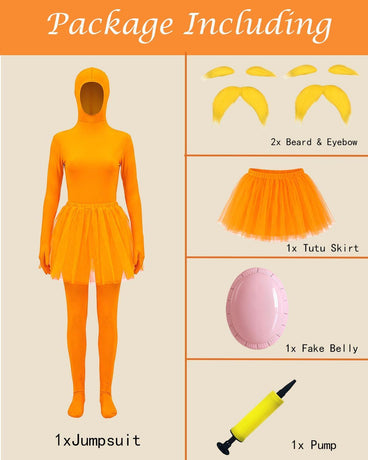 Orange Jumpsuit Ballet Skirt Fake Belly Costume Set Halloween Costume Costume Adult - Orange - Size XL