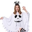 4 Pcs Halloween Ghost Costume Set for Women Adult, Scary Ghost Poncho Headband Striped Stockings Candy Bag for Halloween Cosplay Party