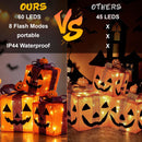 3 Pack Lighted Halloween Pumpkin Gift Boxes, 60 LED Battery Operated Jack O Lantern Decorations with Timer & 8 Modes
