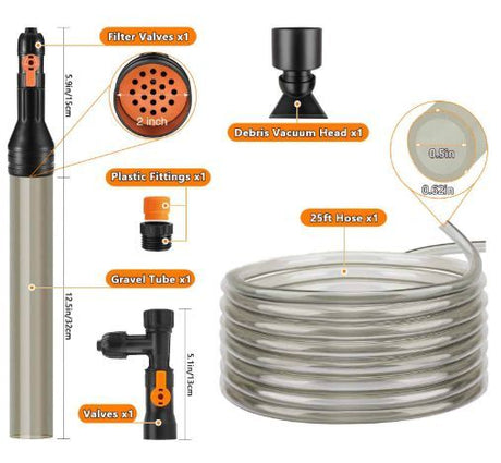 25ft Gravel Vacuum for Aquarium Water Changer Fish Tank Cleaning Tools,Siphon Universal Quick Pump Aquarium Water Changing - Clear - Size 25ft