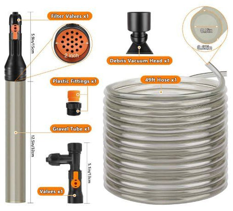 25ft Gravel Vacuum for Aquarium Water Changer Fish Tank Cleaning Tools,Siphon Universal Quick Pump Aquarium Water Changing - Clear - Size 25ft