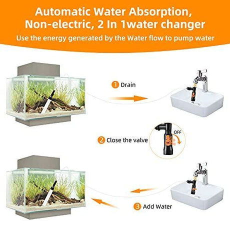 33ft Gravel Vacuum for Aquarium Water Changer Fish Tank Cleaning Tools,Siphon Universal Quick Pump Aquarium Water Changing - Clear - Size 33ft