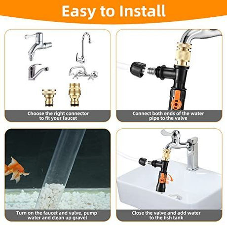 49ft Gravel Vacuum for Aquarium Water Changer Fish Tank Cleaning Tools,Siphon Universal Quick Pump Aquarium Water Changing - Clear - Size 49ft