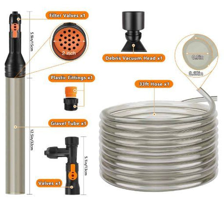 49ft Gravel Vacuum for Aquarium Water Changer Fish Tank Cleaning Tools,Siphon Universal Quick Pump Aquarium Water Changing - Clear - Size 49ft
