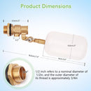 1/2in Float Valve, Water Level Control Auto Fill Valve Adjuatable Arm, 60 PSI, 1.5GPM Flow, Brass Valve & Plastic Float Ball, For Water Tank, Pool, Fountain, Pet Water Dispenser - White - Size 1/2in
