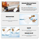 1/2in Float Valve, Water Level Control Auto Fill Valve Adjuatable Arm, 60 PSI, 1.5GPM Flow, Brass Valve & Plastic Float Ball, For Water Tank, Pool, Fountain, Pet Water Dispenser - White - Size 1/2in