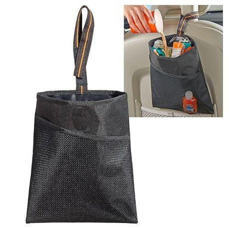 1Pack Small Car Trash Bag with Waterproof Liner and Storage Pocket | Hanging Car Garbage Bag Holds Wet and Dry Car Trash Without Taking Up Floor or Legroom Space - Black - Size 1Pack