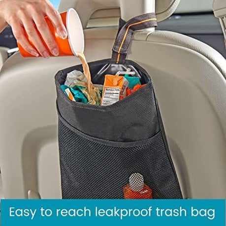 1Pack Small Car Trash Bag with Waterproof Liner and Storage Pocket | Hanging Car Garbage Bag Holds Wet and Dry Car Trash Without Taking Up Floor or Legroom Space - Black - Size 1Pack