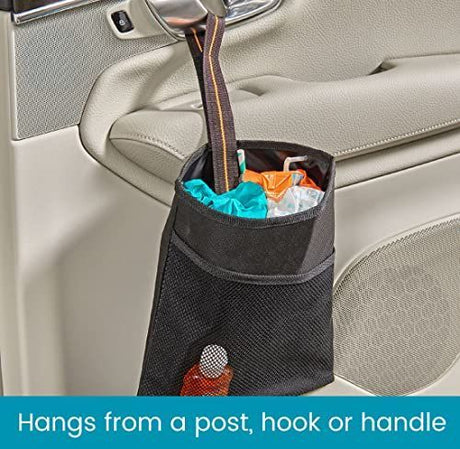 1Pack Small Car Trash Bag with Waterproof Liner and Storage Pocket | Hanging Car Garbage Bag Holds Wet and Dry Car Trash Without Taking Up Floor or Legroom Space - Black - Size 1Pack