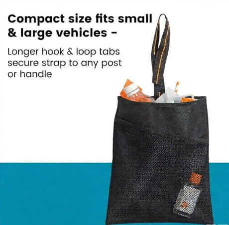1Pack Small Car Trash Bag with Waterproof Liner and Storage Pocket | Hanging Car Garbage Bag Holds Wet and Dry Car Trash Without Taking Up Floor or Legroom Space - Black - Size 1Pack