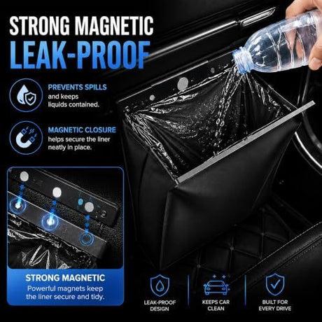 2Pack Car Trash Can Leak-Proof, 4 Pack Black Large Capacity Auto Trash Bin | With Magnetic Opening, Multi-Purpose Open-Top Car Organizer for Backseat, Console, Door, Phone, Drinks, and Small Items - Black - Size 2Pack