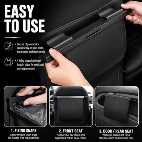 2Pack Car Trash Can Leak-Proof, 4 Pack Black Large Capacity Auto Trash Bin | With Magnetic Opening, Multi-Purpose Open-Top Car Organizer for Backseat, Console, Door, Phone, Drinks, and Small Items - Black - Size 2Pack